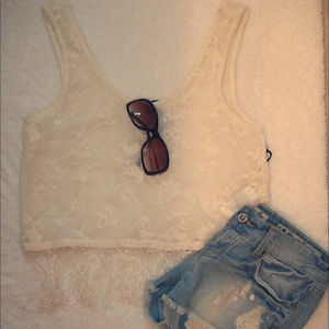 NWT Forever 21 White Fringe Crop Top Size Small